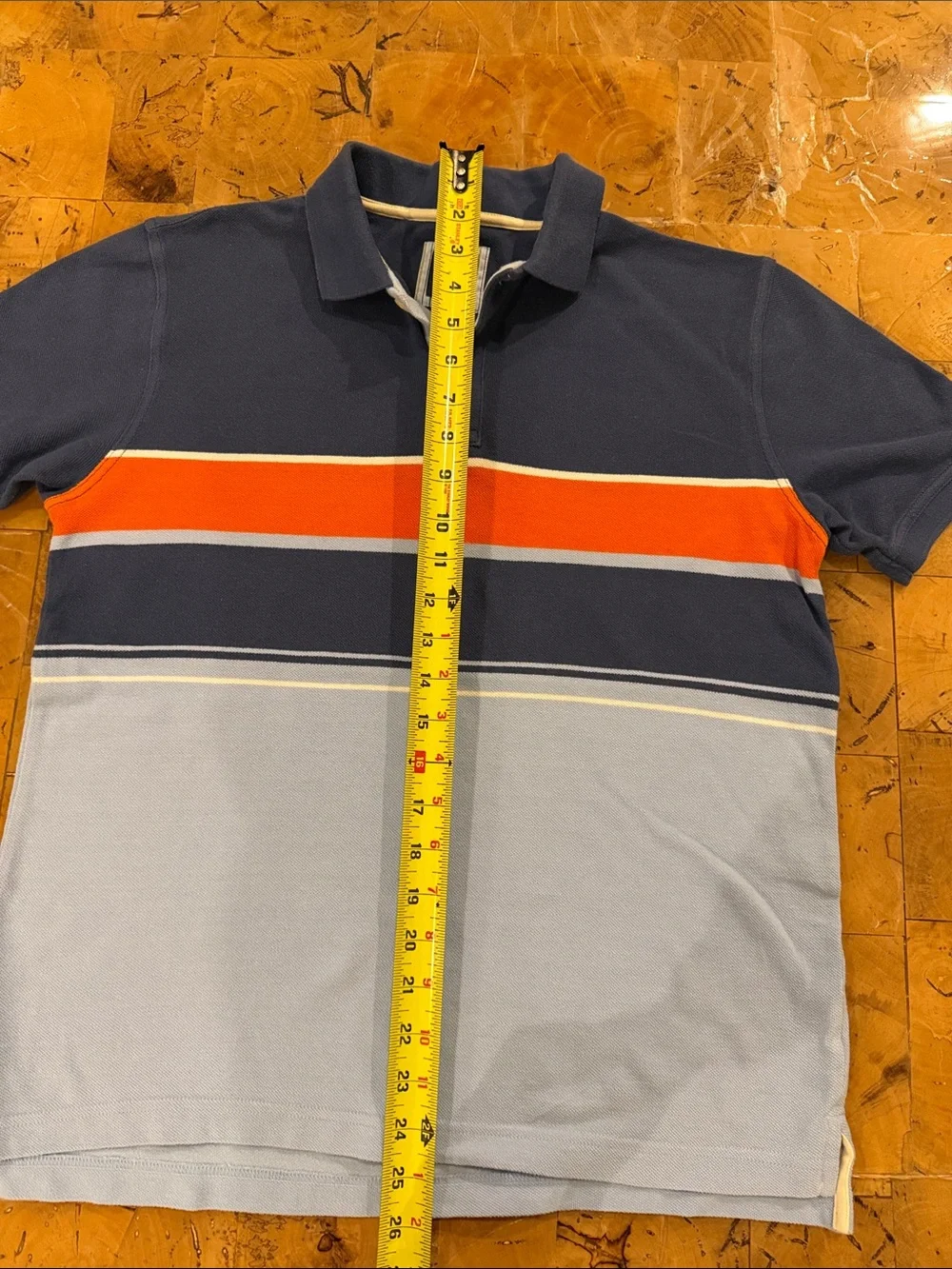 GAP KIDS BOYS BLUE, ORANGE AND WHITE STRIPED 2 BUTTON POLO SHIRT SIZE 12